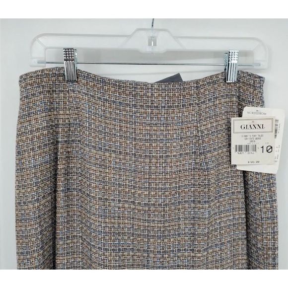Gianni NWT Nordstrom Tan Blue Tweed Plaid Pencil Skirt Size 10, MSRP $108 - Picture 3 of 11